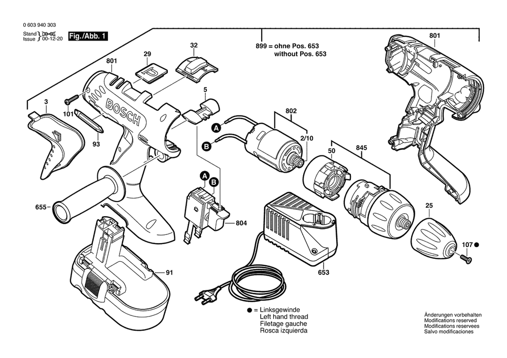 Section 1 Diagram and Parts List for PSR18VE-2 0603940364 Bosch Screwdriver
