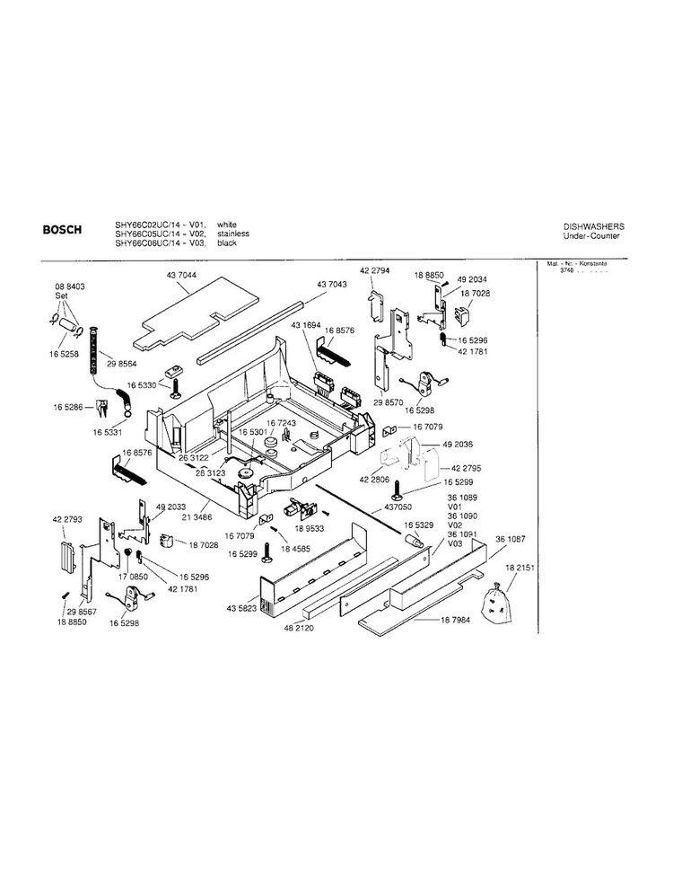 Base Assembly Diagram and Parts List for SHY66C06UC 14 Bosch Dishwasher