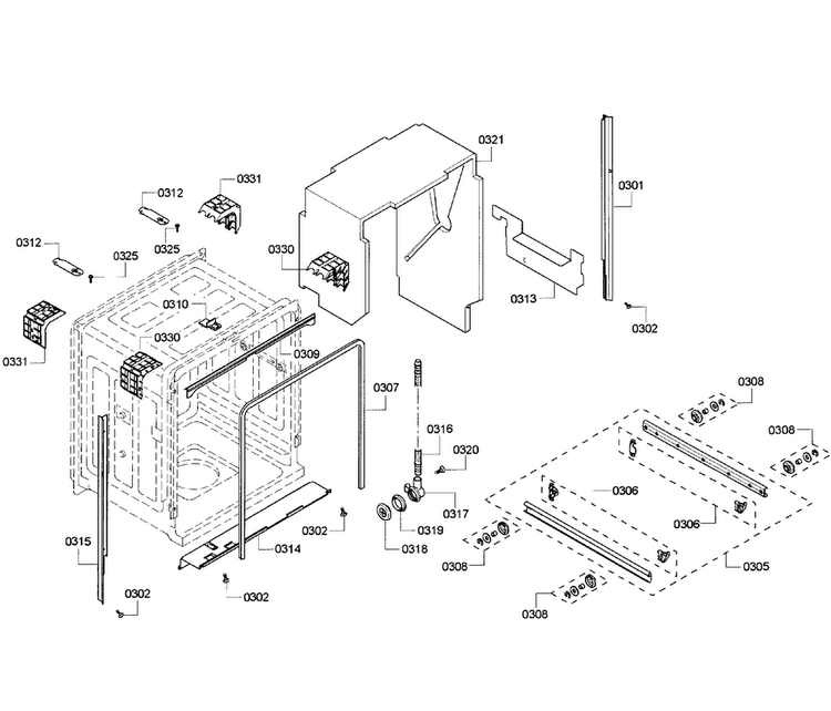 Cabinet Diagram and Parts List for SHX68R56UC 69 Bosch Dishwasher