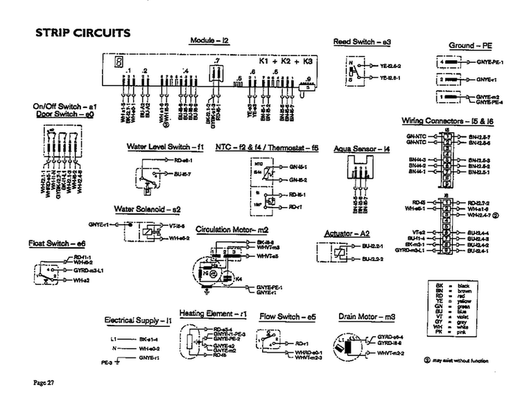 Strip Circuits Diagram and Parts List for DWI246UW  Thermador Dishwasher