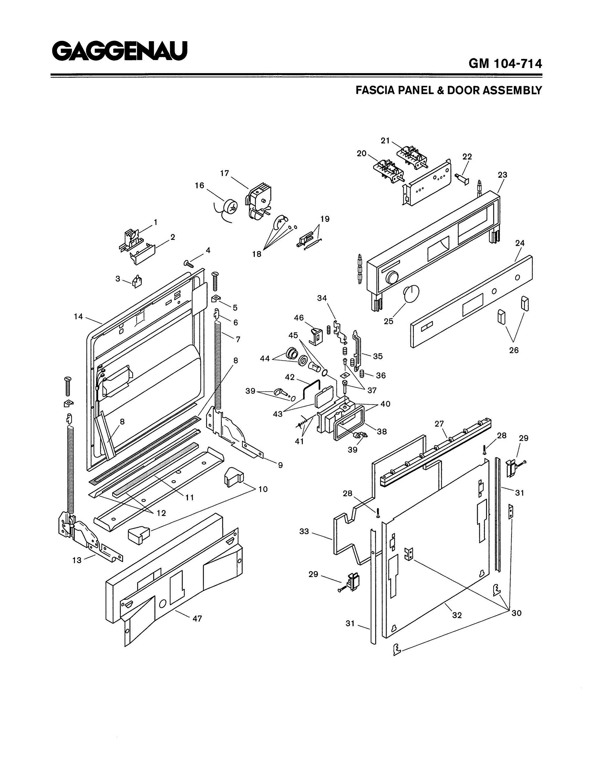 02 - FASCIA PANEL & DOOR ASSEMBLY Diagram and Parts List for GM104-714  Bosch Dishwasher