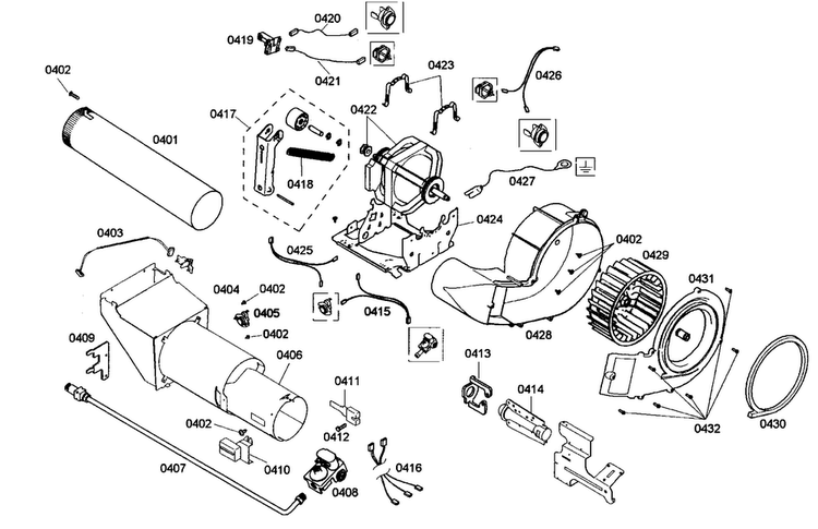 Motor Assy Diagram and Parts List for WTMC552CUC 05 Bosch Dryer