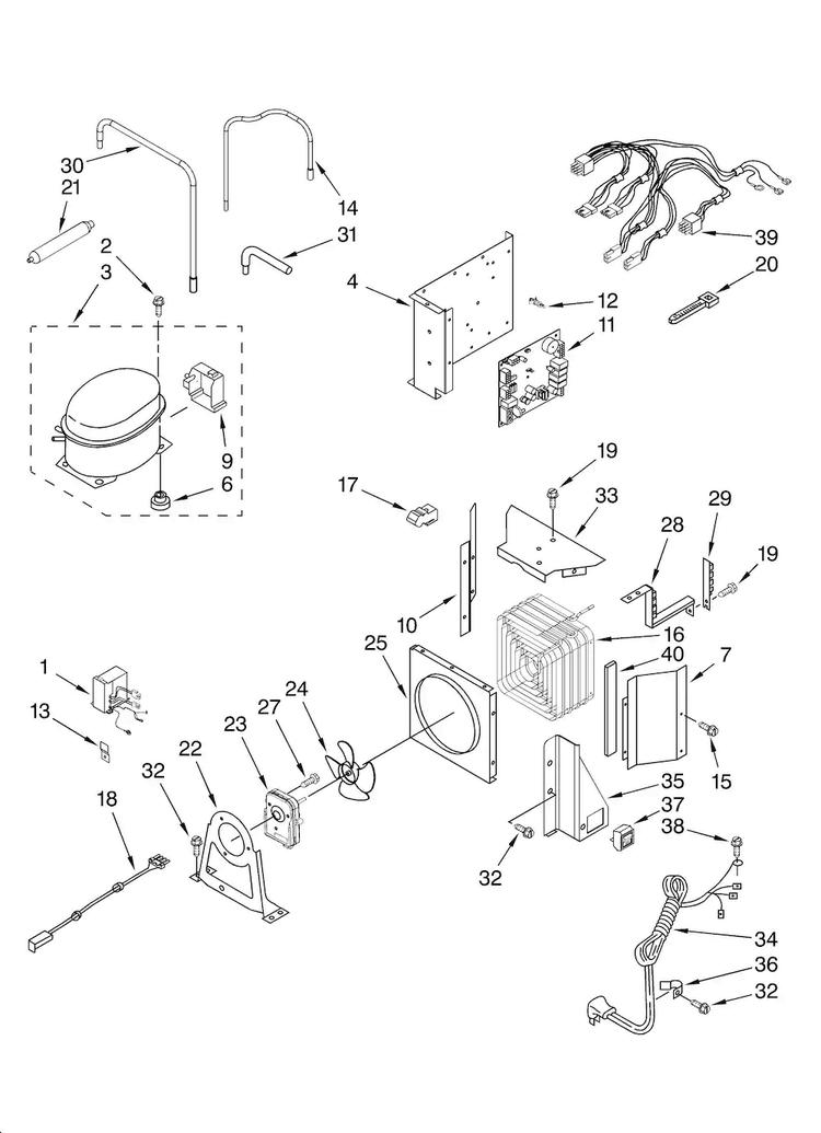 Upper Unit Parts Diagram and Parts List for KBUDT4265E 04 Thermador Refrigerator