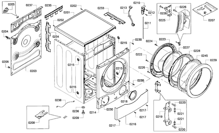 Cabinet Assy Diagram and Parts List for WFVC5440UC 19 Bosch Washer