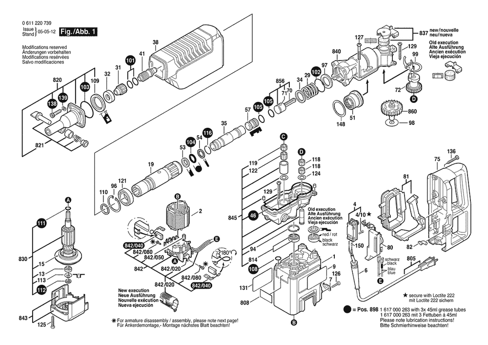 Section 1 Diagram and Parts List for 0611220745  Bosch Hammer Drill