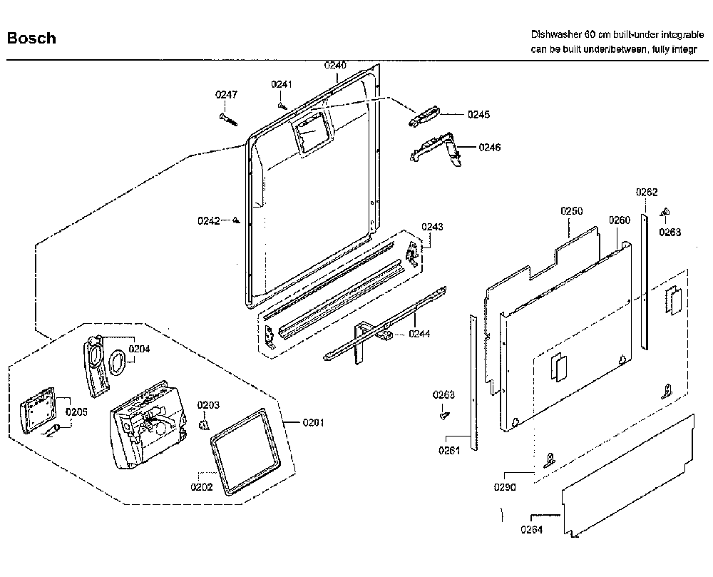 Door Diagram and Parts List for SHV9PT53UC 80 Bosch Dishwasher