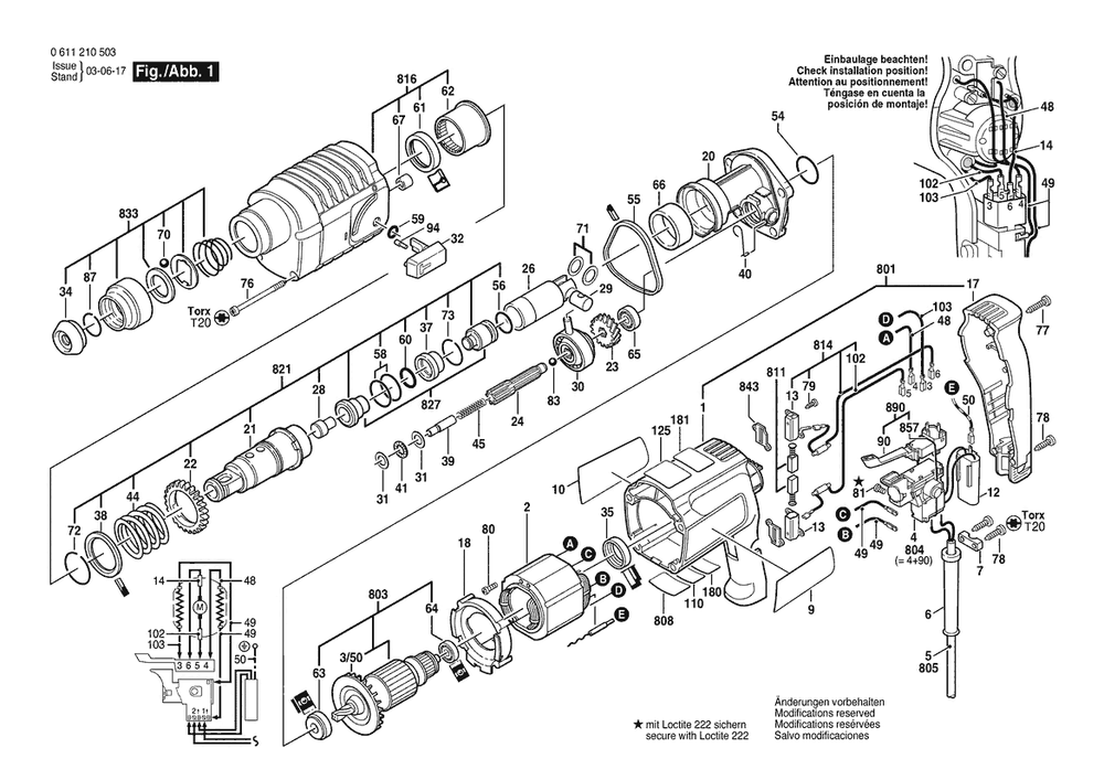 Section 1 Diagram and Parts List for 0611210548  Bosch Hammer Drill