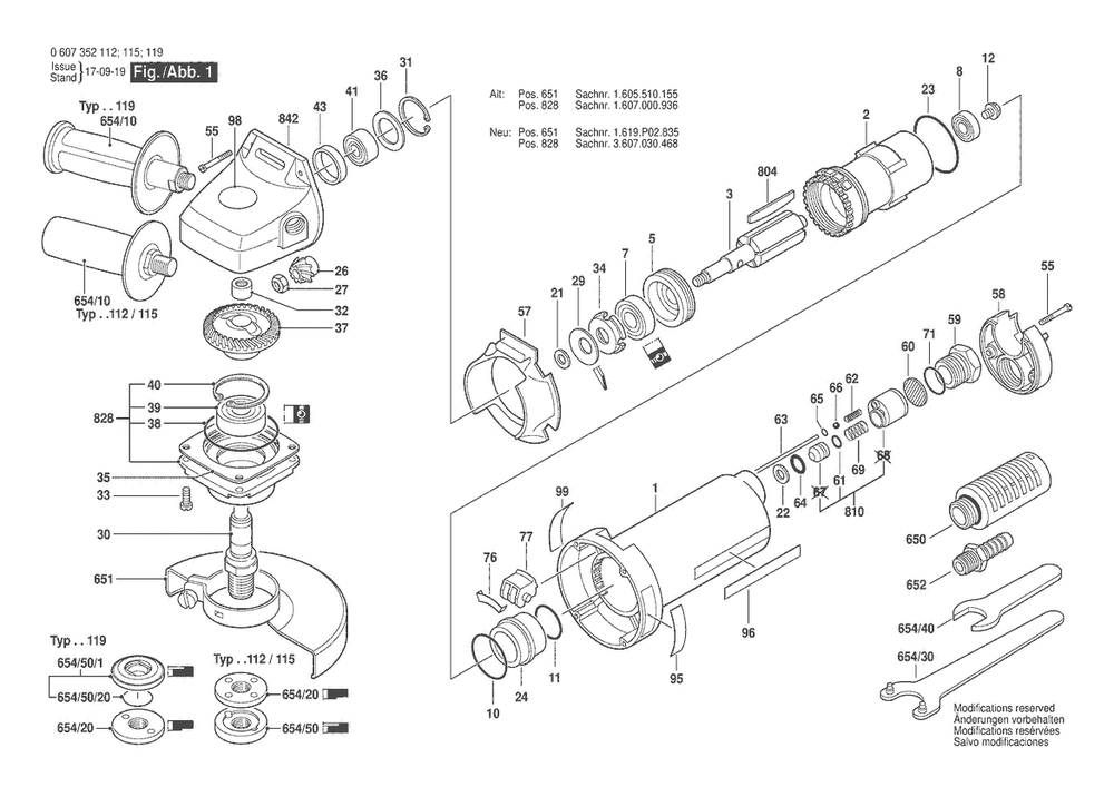 Section 1 Diagram and Parts List for 0607352115  Bosch Angle Grinder