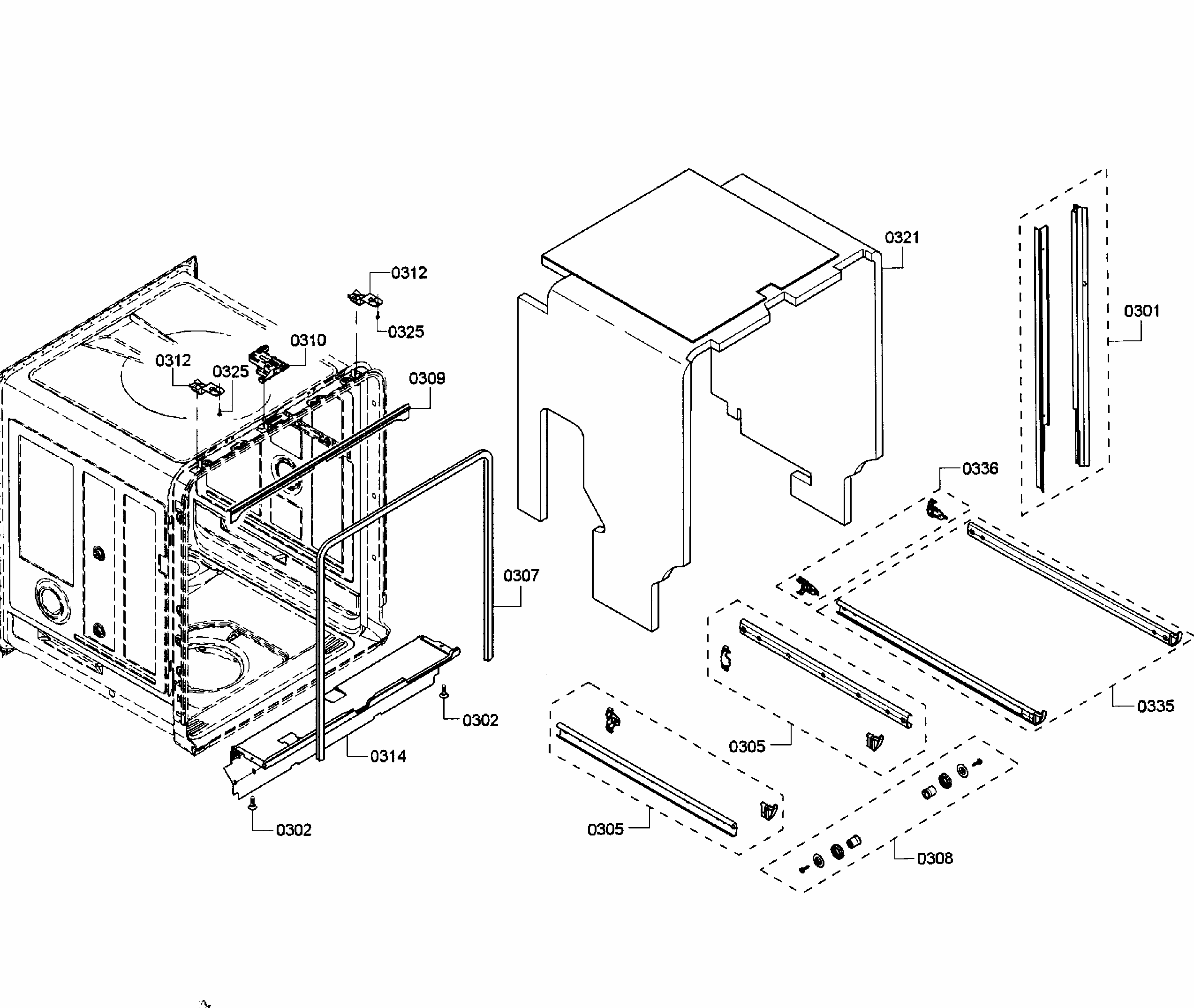 Cabinet Diagram and Parts List for SHE68T56UC 01 Bosch Dishwasher