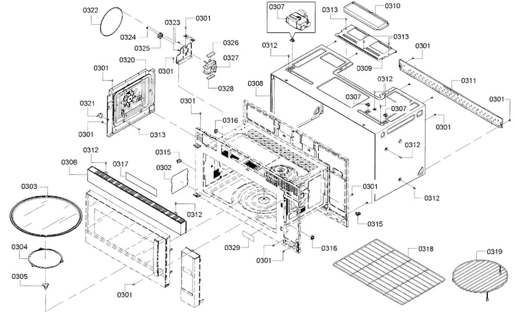 Cavity Diagram and Parts List for HMV8052U 01 Bosch Microwave