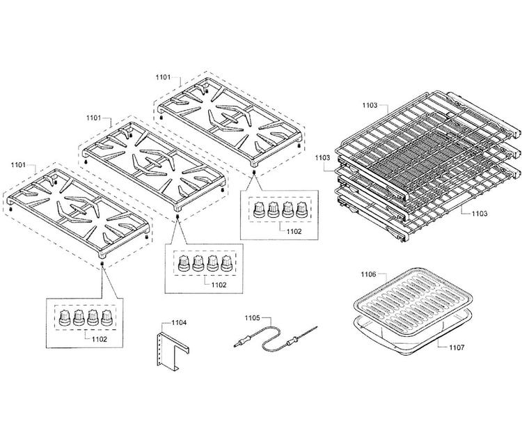 Grates/shelfs Diagram and Parts List for PRG366JG 03 Thermador Range