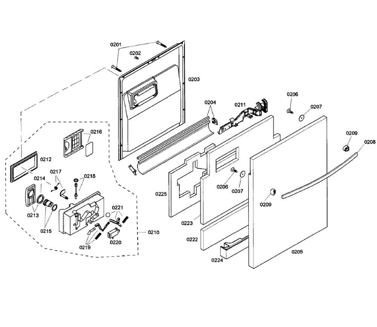 Door Section Diagram and Parts List for SHX55M05UC 50 Bosch Dishwasher