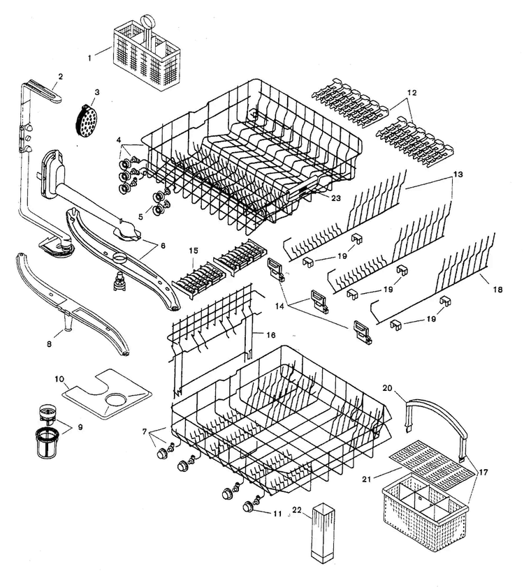 Rack Diagram and Parts List for SHU6805UC 12 Bosch Dishwasher