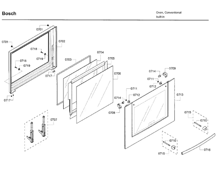 Door 2 Diagram and Parts List for HBL5650UC 08 Bosch Wall Oven