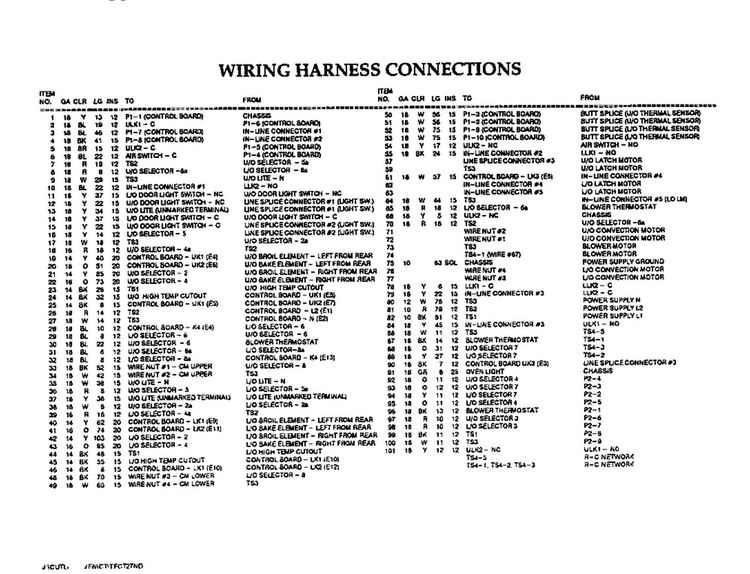 Wiring Harness Connections Diagram and Parts List for CT227N-01  Thermador Wall Oven