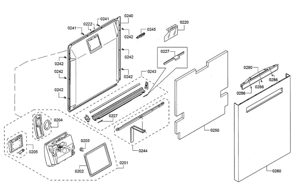 Door/Dispenser Diagram and Parts List for SHPM65W55N 10 Bosch Dishwasher