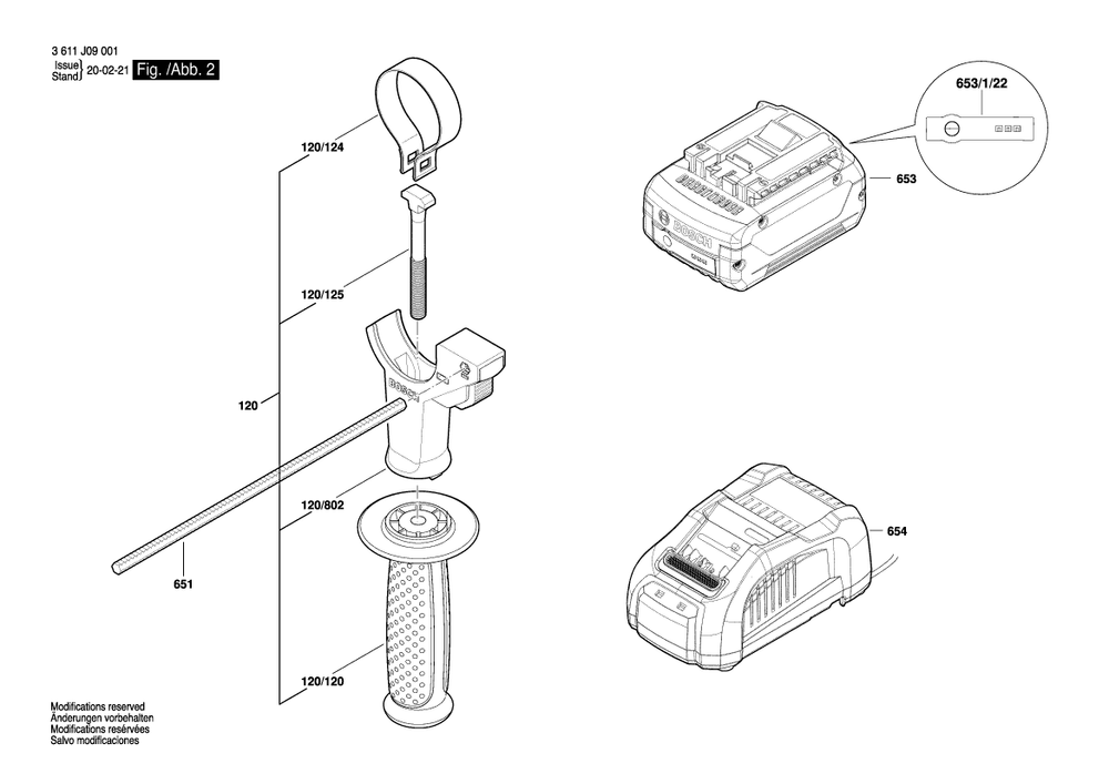 Diagram 2 Diagram and Parts List for GBH18V-26 3 611 J09 001 Bosch Hammer Drill