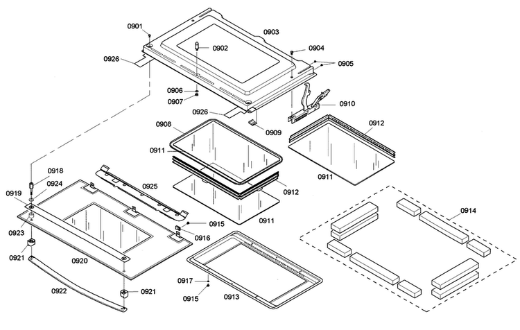 Door 2 Diagram and Parts List for HBN755AUC 02 Bosch Wall Oven