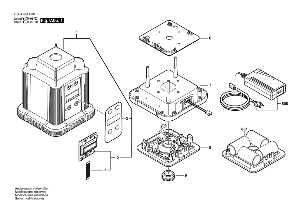 Diagram 1 Diagram and Parts List for LM400-4 F 034 061 D0A Bosch Laser Level