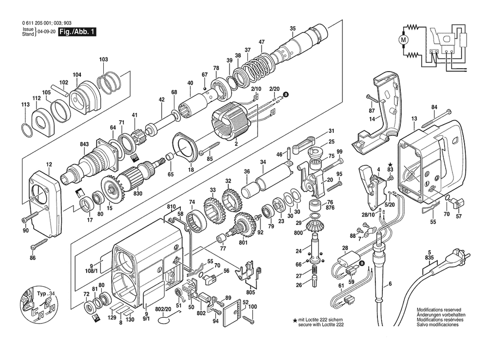 Section 1 Diagram and Parts List for 0611205033  Bosch Drill