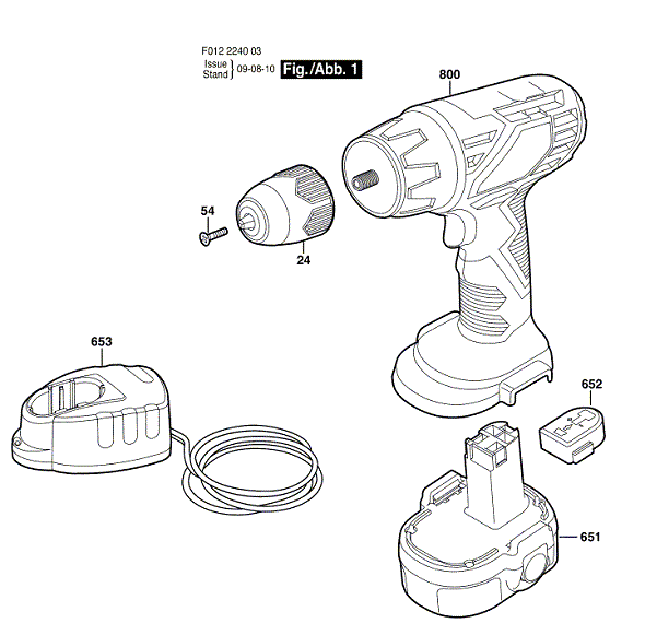 Bosch 2260 (F012226003) Diagram and Parts List for 2260 F012226003 Bosch Cordless Drill