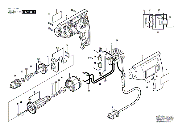 Bosch 6226type1 (F012622600) Diagram and Parts List for 6226 (TYPE 1)(F012622600) Bosch Cordless Drill