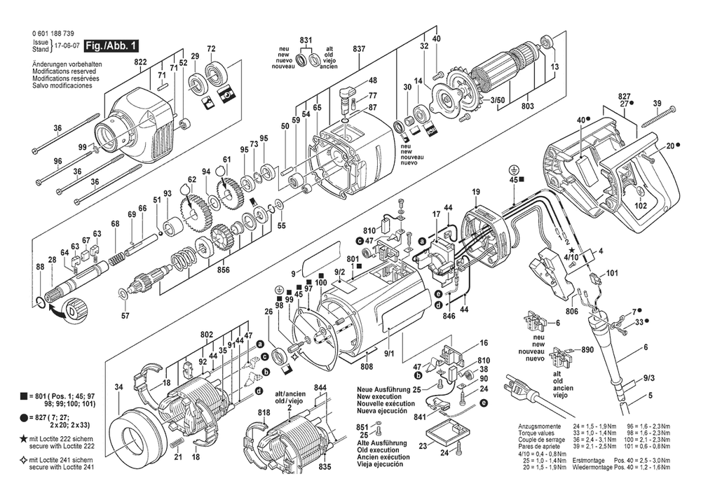 Section 1 Diagram and Parts List for GDB1600DE 0601188739 Bosch Drill
