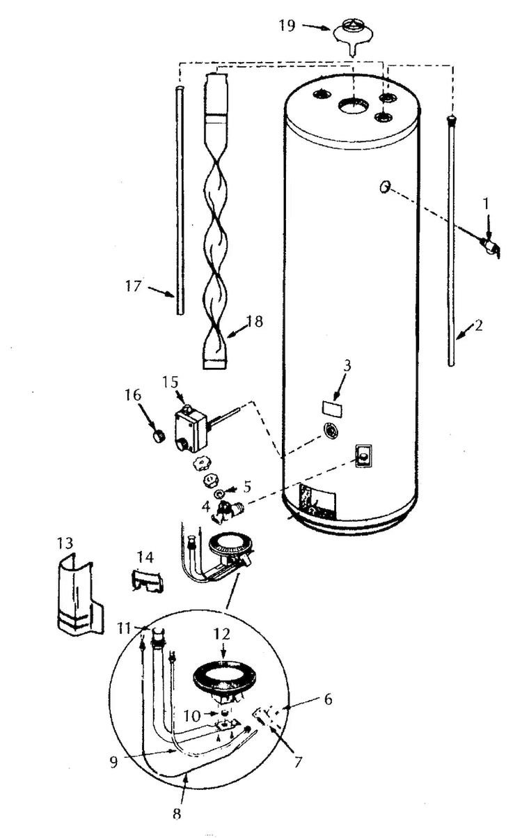 Water Heater Diagram and Parts List for 153336801  Kenmore Water Heater