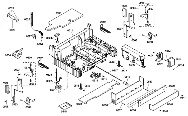 Base Assy Diagram and Parts List for SHE68M05UC 47 Bosch Dishwasher