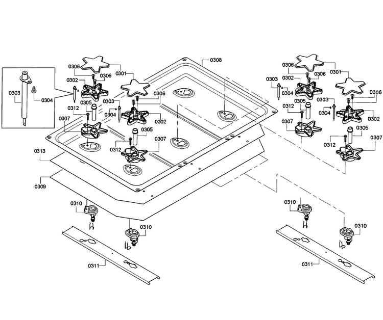 Burners Assy Diagram and Parts List for PRD366GHC 14 Thermador Range