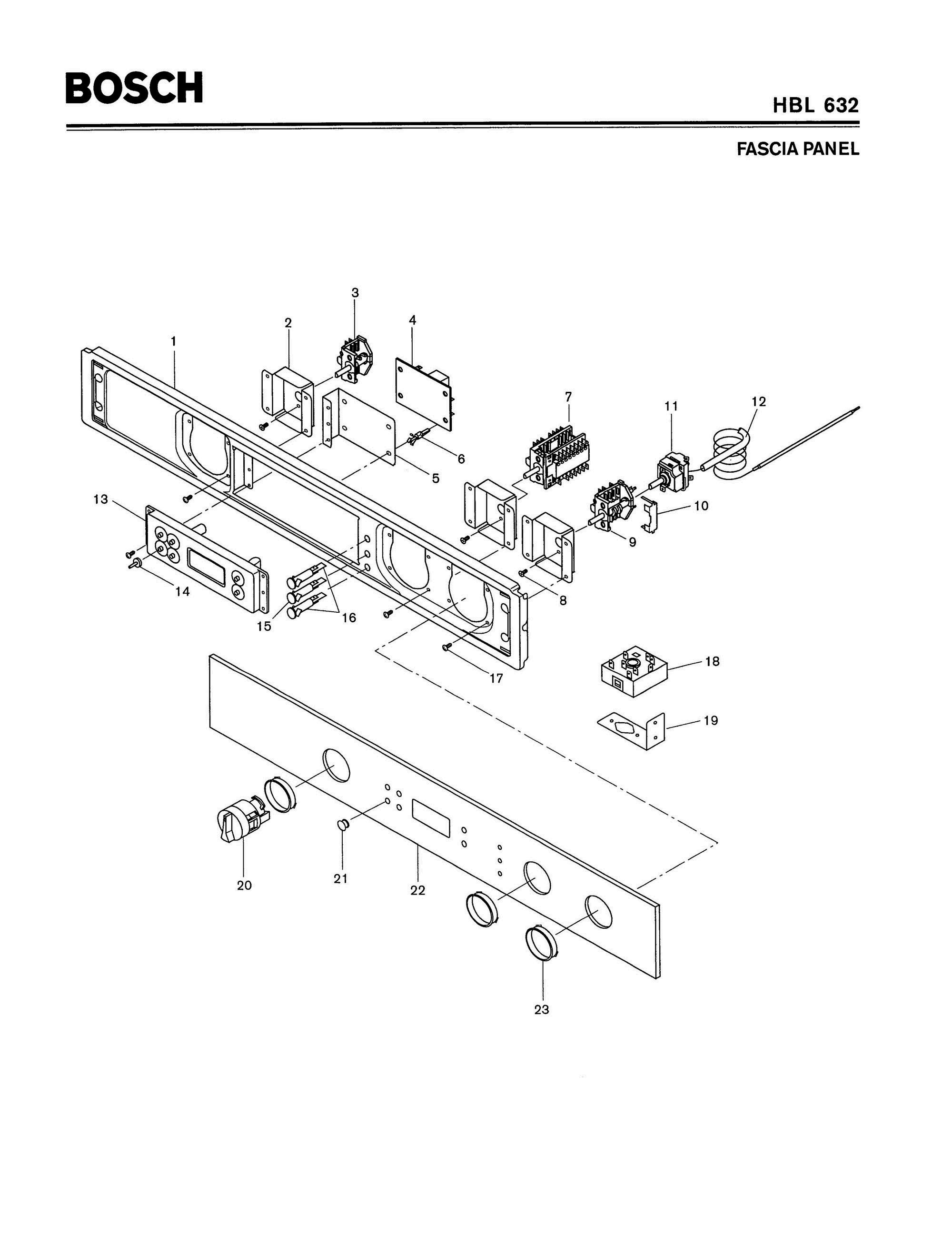 04 - FASCIA PANEL Diagram and Parts List for HBL632  Bosch Range