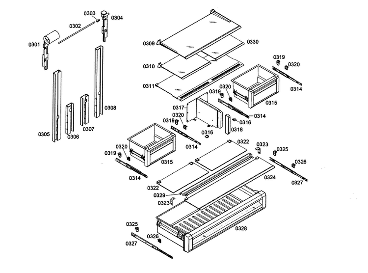 Shelf/drawer Assy Diagram and Parts List for T36IT71NNP 99 Thermador Refrigerator