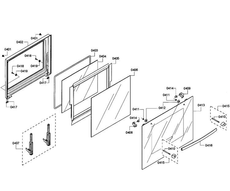 Door Assy Diagram and Parts List for HBL3460UC 08 Bosch Wall Oven