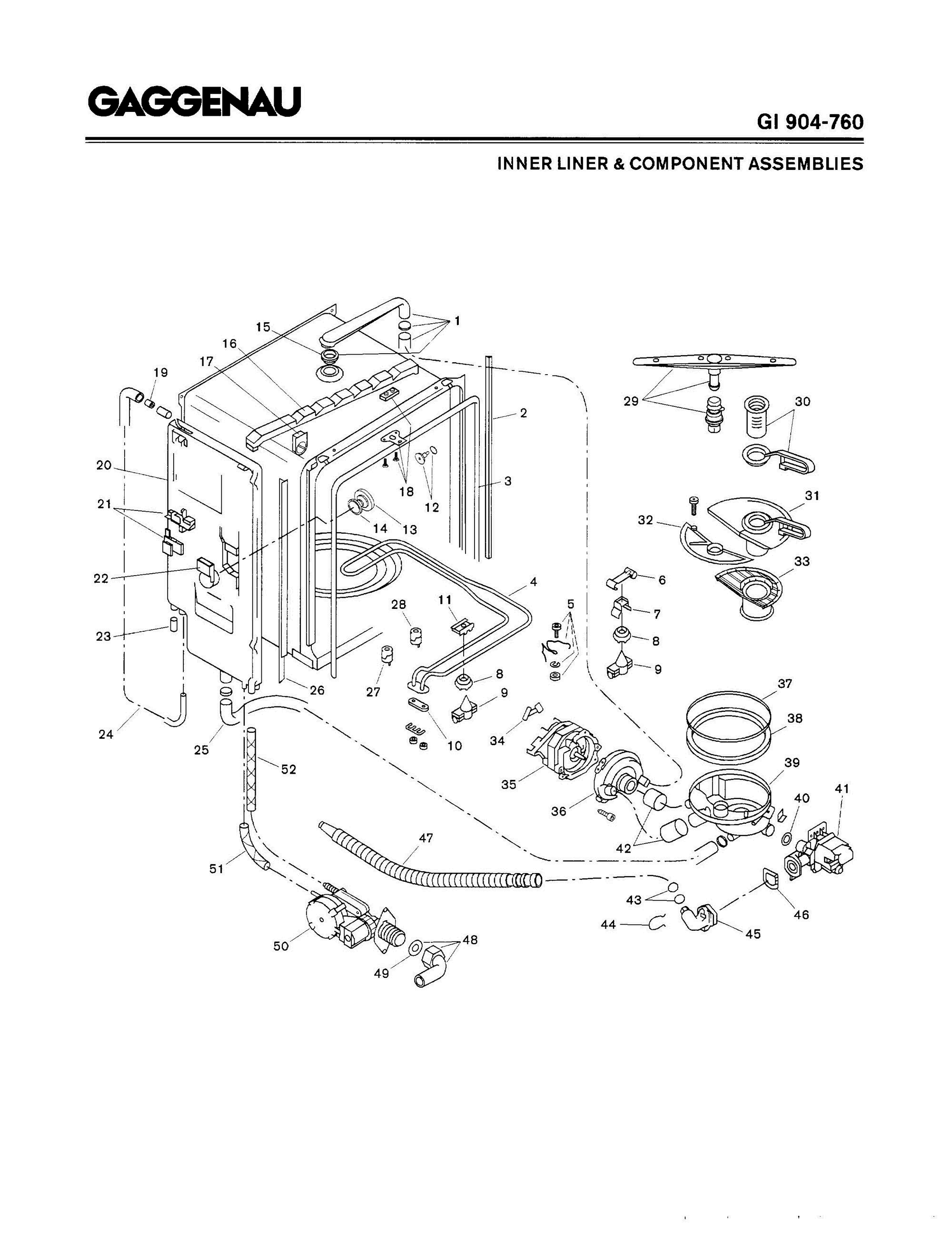 02 - INNER LINER & COMPONENT ASSEMBLIES Diagram and Parts List for GI904-760  Bosch Dishwasher