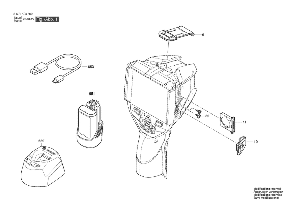 Figure 1 Diagram and Parts List for 3601K83510 GTC 600 C Bosch Miscellaneous