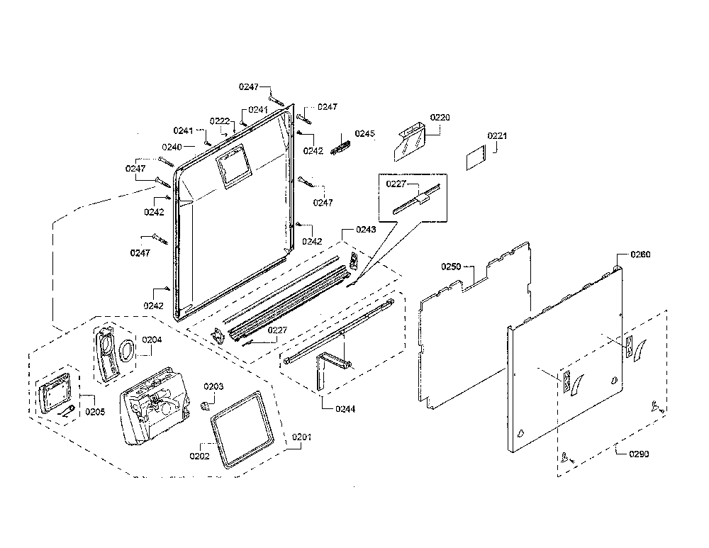 Door/dispenser Diagram and Parts List for SHV863WD3N 01 Bosch Dishwasher