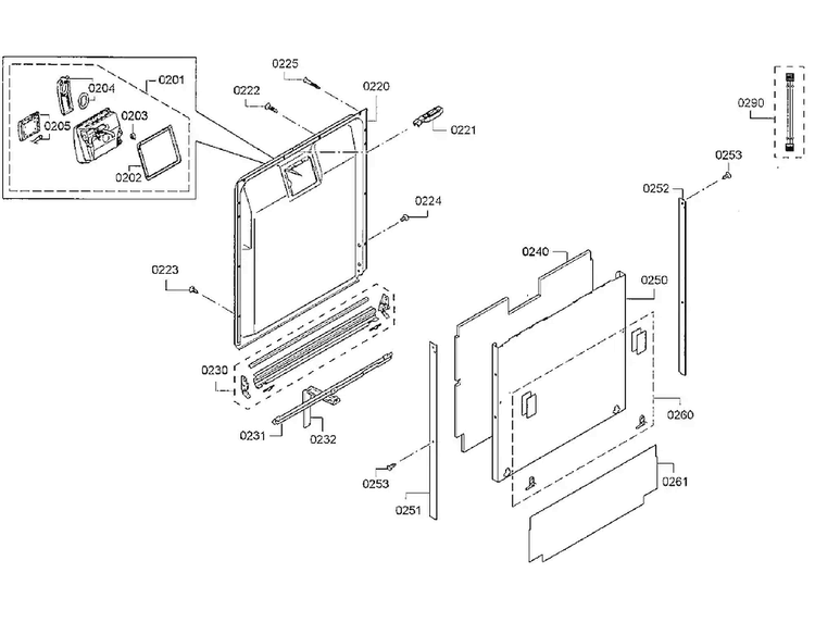 Door Asy Diagram and Parts List for SGV68U53UC C6 Bosch Dishwasher