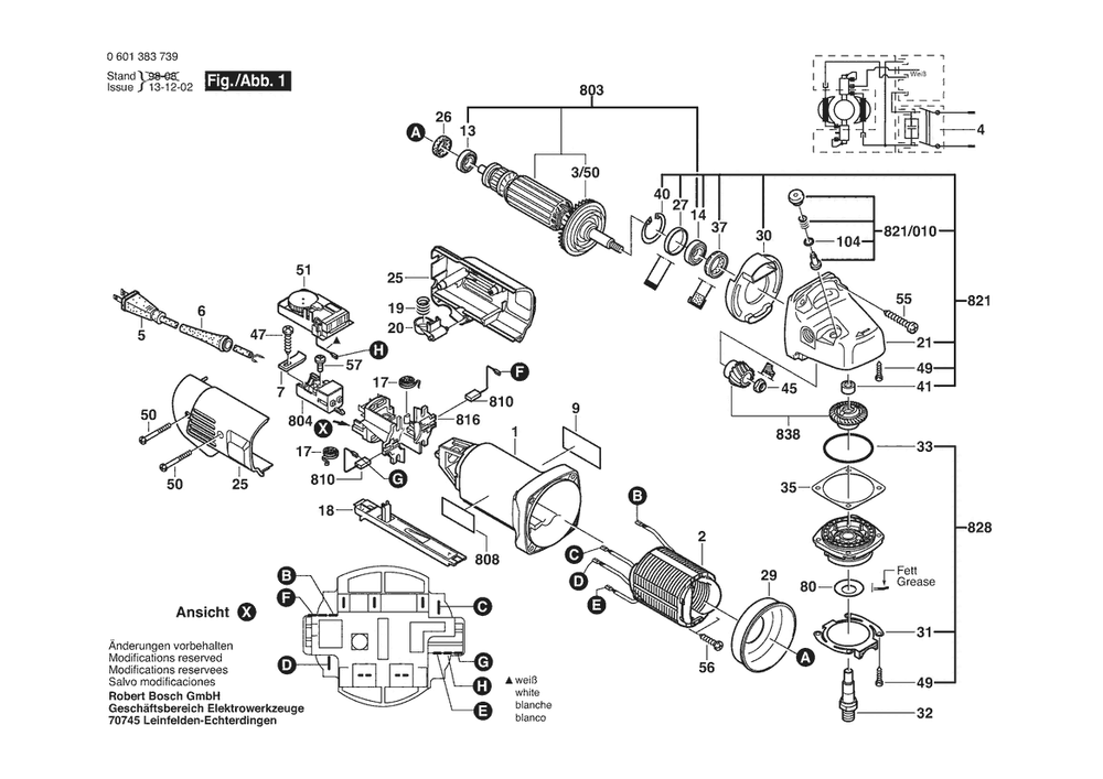Section 1 Diagram and Parts List for GWS10-125CE 0601383739 Bosch Angle Grinder