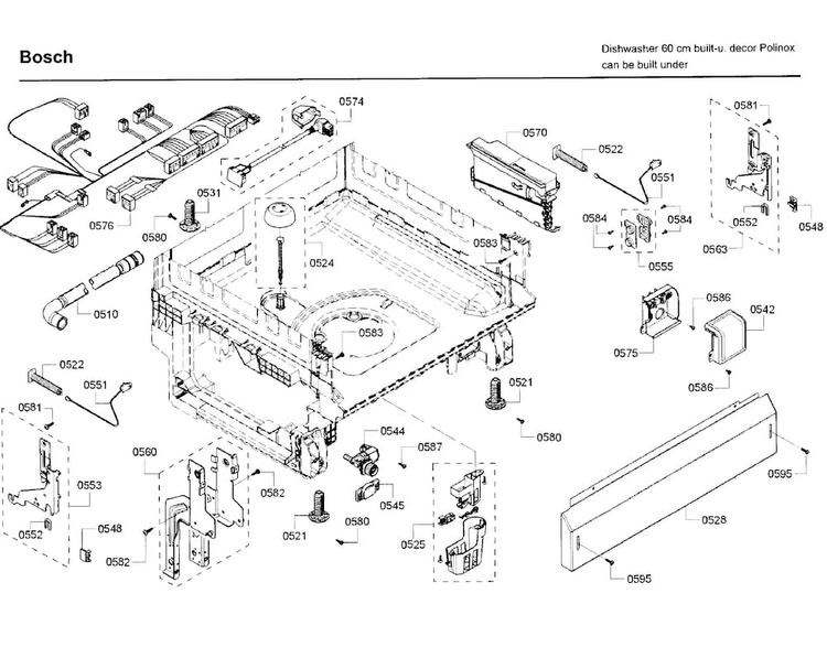 Base Diagram and Parts List for SHE3AR75UC 22 Bosch Dishwasher