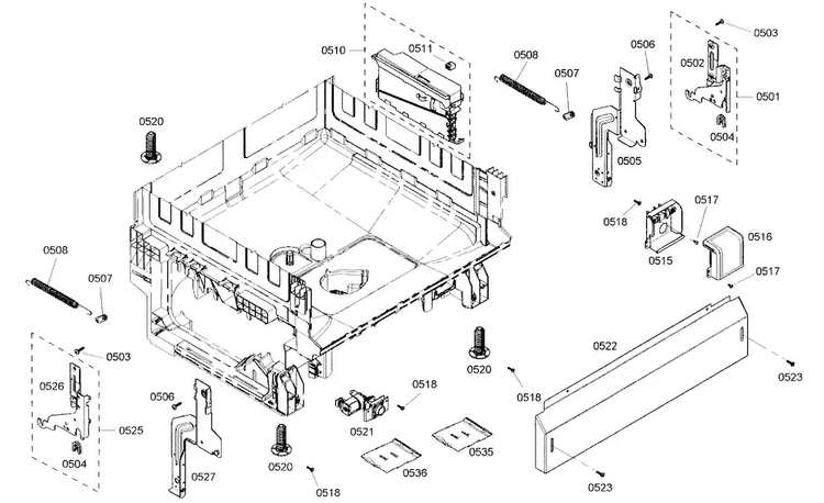 Base Assy Diagram and Parts List for SHX3AM05UC 01 Bosch Dishwasher