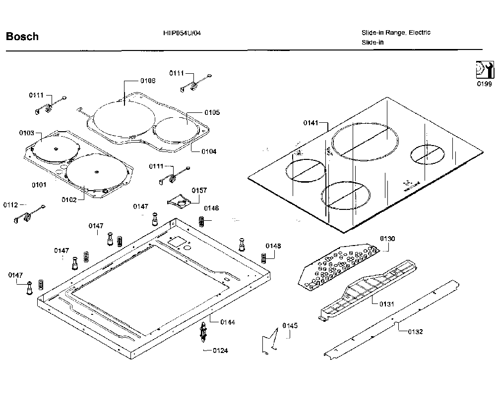 Cooktop asy Diagram and Parts List for HIIP054U 04 Bosch Range