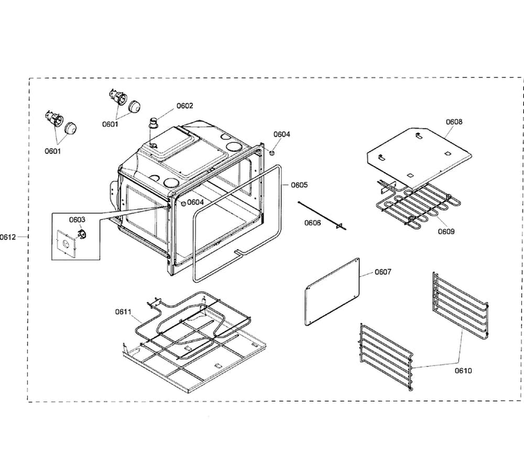 Oven Lower Diagram and Parts List for HBN5650UC 01 Bosch Wall Oven