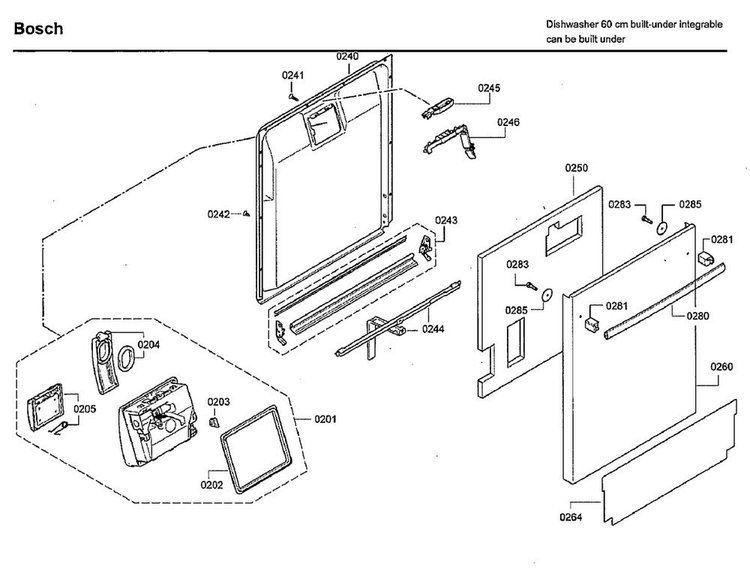 Door Diagram and Parts List for SHX9PT75UC 80 Bosch Dishwasher