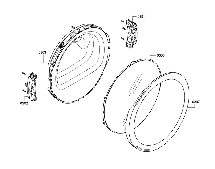 Door Assy Diagram and Parts List for WTB86201UC 02 Bosch Dryer