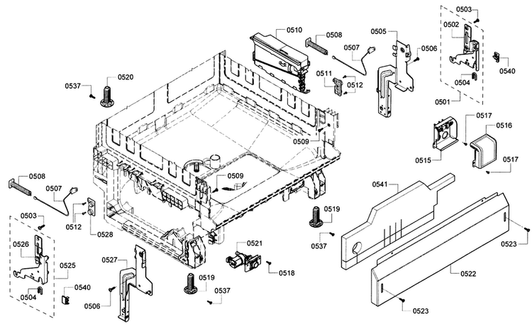 Base Diagram and Parts List for SHE3ARF6UC 14 Bosch Dishwasher