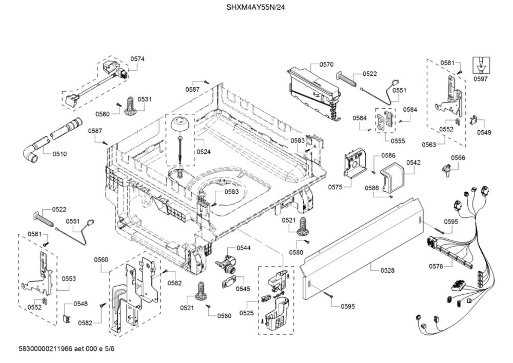 Base/Power Cord/Main Harness Diagram and Parts List for SHXM4AY55N 24 Bosch Dishwasher