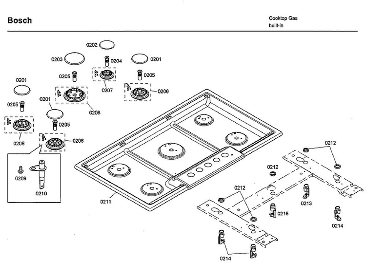 Burner Asy Diagram and Parts List for NGM8654UC 02 Bosch Cooktop