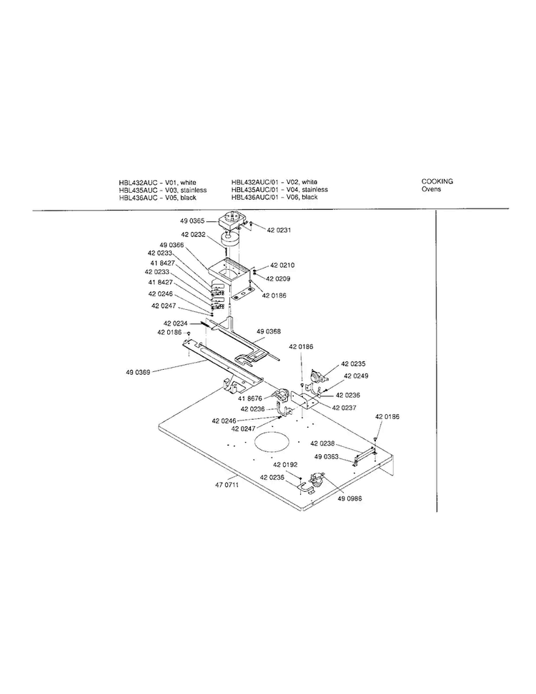 Internal Top Panel Diagram and Parts List for HBL435AUC 01 Bosch Wall Oven