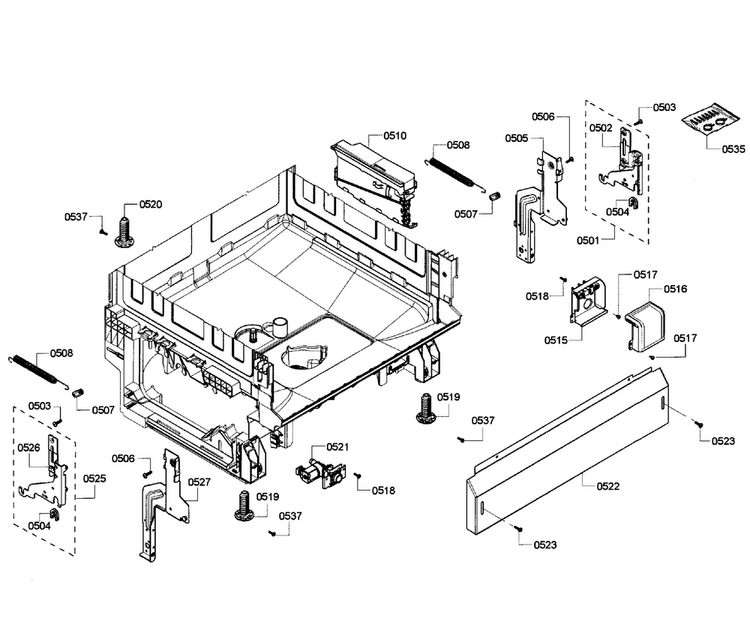 Base Assy Diagram and Parts List for SHE4AM15UC 05 Bosch Dishwasher