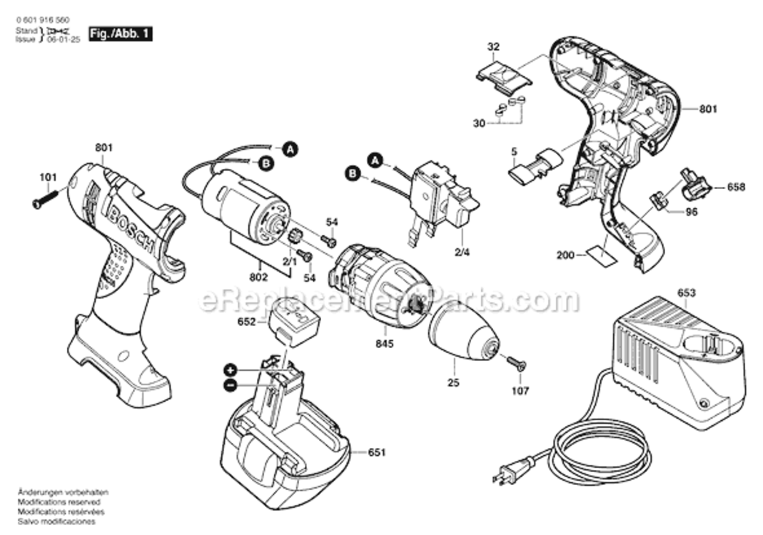 Page A Diagram and Parts List for 32612 0601916560 Bosch Cordless Drill